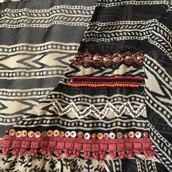 FREE PEOPLE Feather in The Wind tunic sheer tan black Size M - Picture 11 of 12